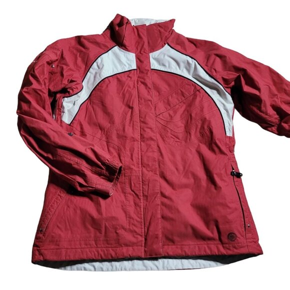 Columbia Covert Jacket Red White Double Zipper Snap Pockets Womens Large No Hood - Picture 1 of 12